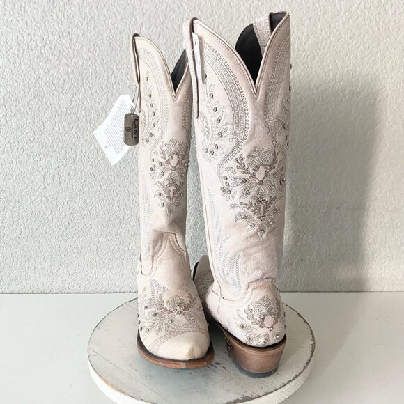 Lane Santorini Womens Cowboy Boots 8 White Western Cowgirl Mid Calf Pointed Toe - Picture 1 of 11